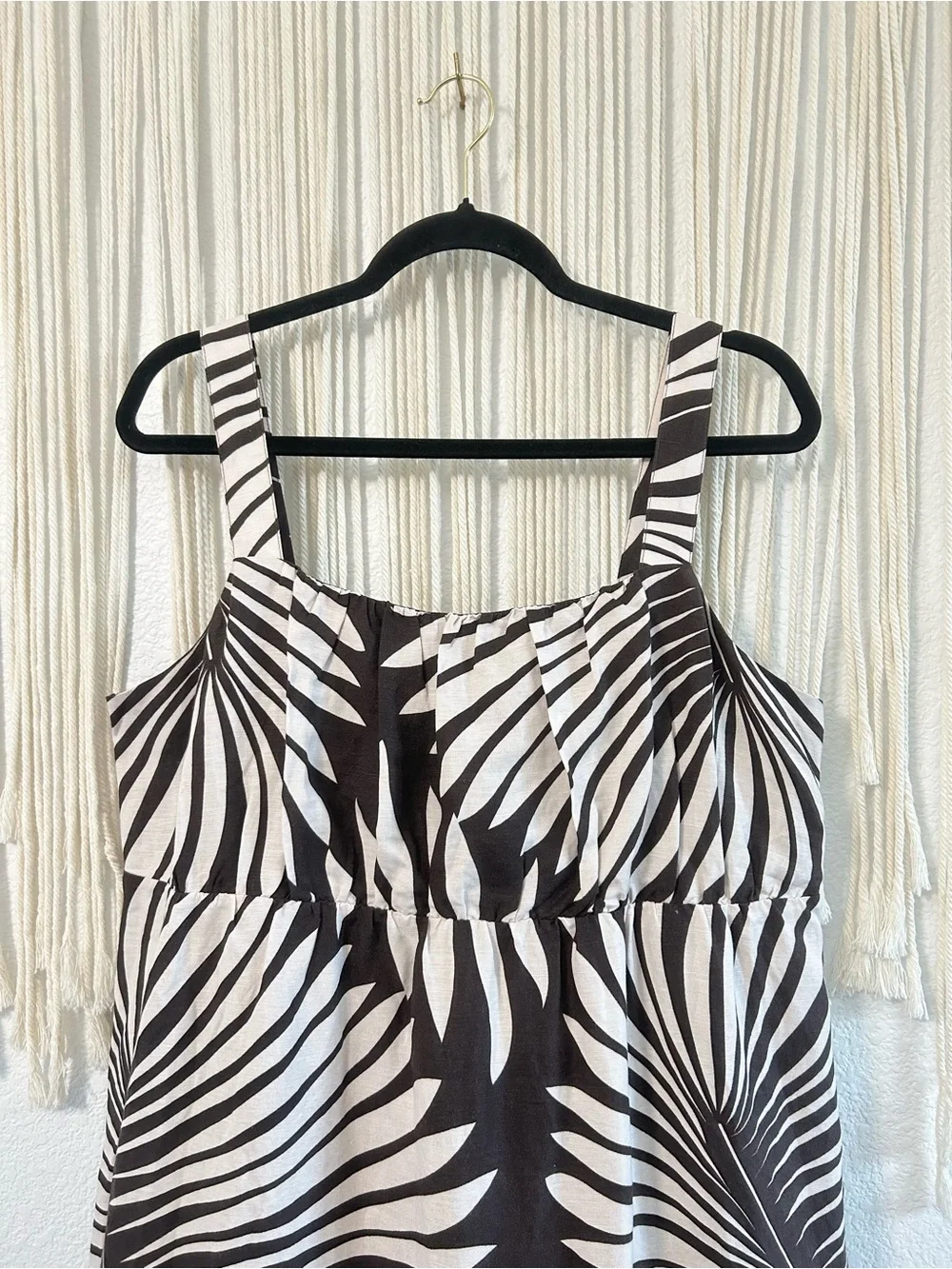 SANCTUARY Sundance Brown Palm-Print Maxi Dress with Cream Accents Linen Blend